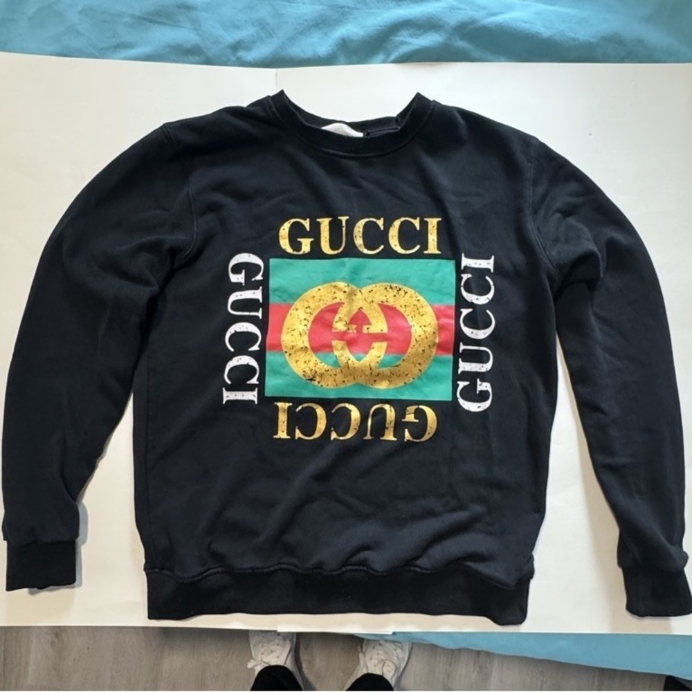 Vintage Gucci Men's Sweatshirt Size Medium Black Authentic